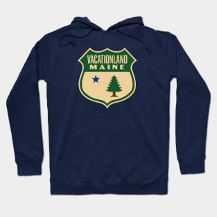 Vacationland Maine Retro Pine Tree Shield (Green) Hoodie